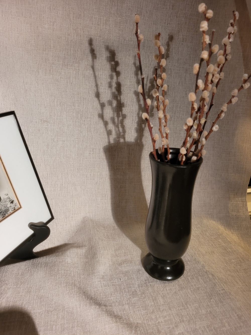 Modern Sleek Black Ceramic Pedestal Vase – Flared Trumpet Style. Satin Finish